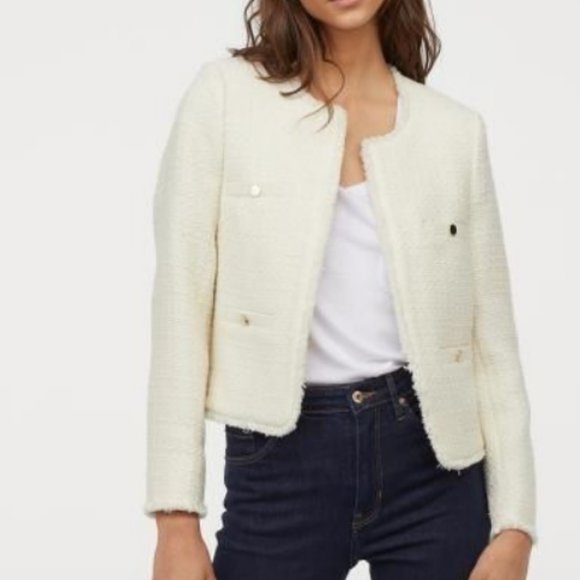 H&M Jackets & Blazers - H&M Creme Texture-weave Jacket